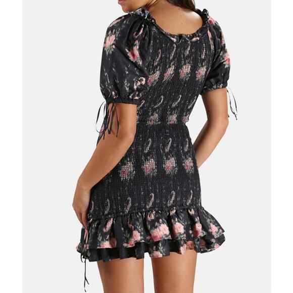 LOVESHACKFANCY Violett Dress Black Coffee M Floral Ruffle Silk Party Mini Date - Picture 4 of 14